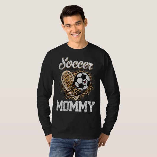 Soccer Mam Leopard Ball Moederdag T-shirt (Voorkant volledig)