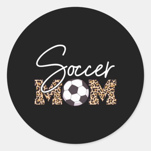 Soccer Mam Leopard Print Ball Ronde Sticker (Voorkant)