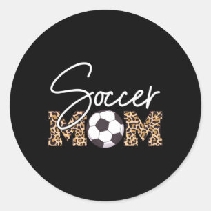 Soccer Mam Leopard Print Ball Ronde Sticker