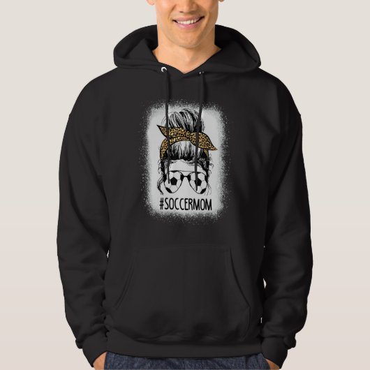 Soccer Mam Life Messy Bun Leopard Moederdag Ble Hoodie (Voorkant)