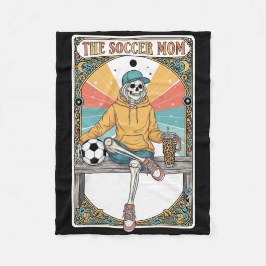 Soccer Mom Tarot Card Skeleton Coffee Byll Sidelin Fleece Deken (Voorkant)