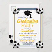 Soccer Navy & Gold Graduparty Uitnodiging Briefkaart (Voorkant / Achterkant)