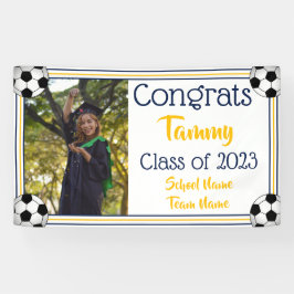 Soccer Navy & Gold One Photo Afstuderen Spandoek