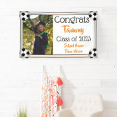 Soccer Oranje & Black One Photo Afstuderen Spandoek (Insitu)