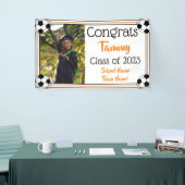 Soccer Oranje & Black One Photo Afstuderen Spandoek (Beurs)