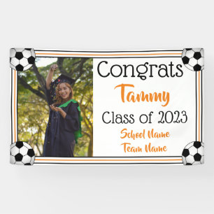 Soccer Oranje & Black One Photo Afstuderen Spandoek