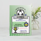 Soccer Party Sport Verjaardag Groene Uitnodigingen (Staand voorkant)