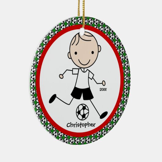 Soccer Personalized Boy kerstversiering Keramisch Ornament (Rechts)