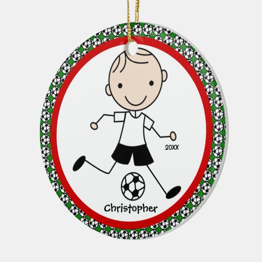 Soccer Personalized Boy kerstversiering Keramisch Ornament (Links)