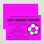 Soccer Pink Baby shower Invitation,  Kaart (Voorkant / Achterkant)
