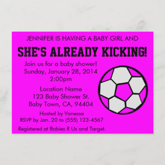 Soccer Pink Baby shower Invitation, Kaart
