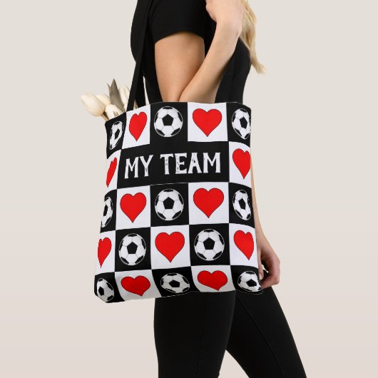 Soccer Player Heart Patroon Aangepaste naam of Tek Tote Bag (Dichtbij)