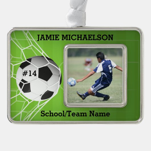 Soccer Player Keepomwille Verzilverd Omlijst Ornament (Voorkant)