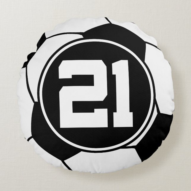 Soccer Player Number 21 Sportballcadeau Rond Kussen (Voorkant)