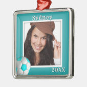 Soccer Player Photo Name Daughers Kerstmis Metalen Ornament (Links)