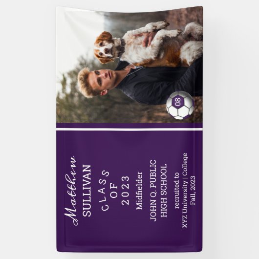 Soccer Player Photo Paars Afstuderen Banner (Verticaal)