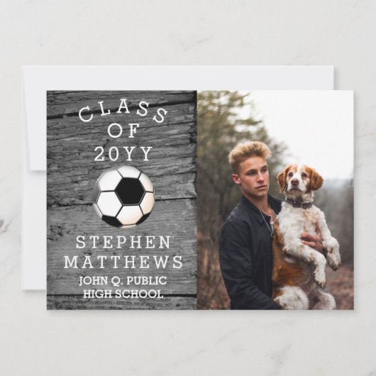 Soccer Player Rustic Photo Afstuderen Kaart (Voorkant)