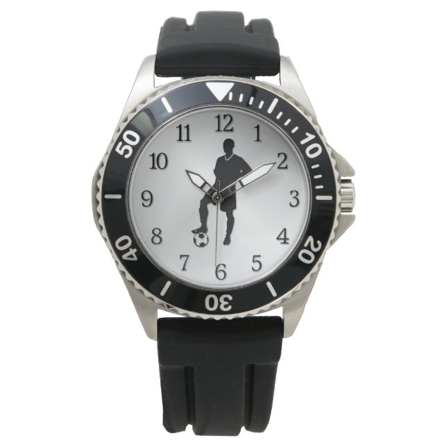 Soccer Player w Black Numbers Sports Horloge (Voorkant)