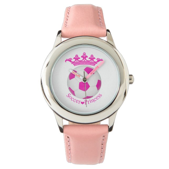 Soccer Princess, roze Voetbal Horloge (Voorkant)