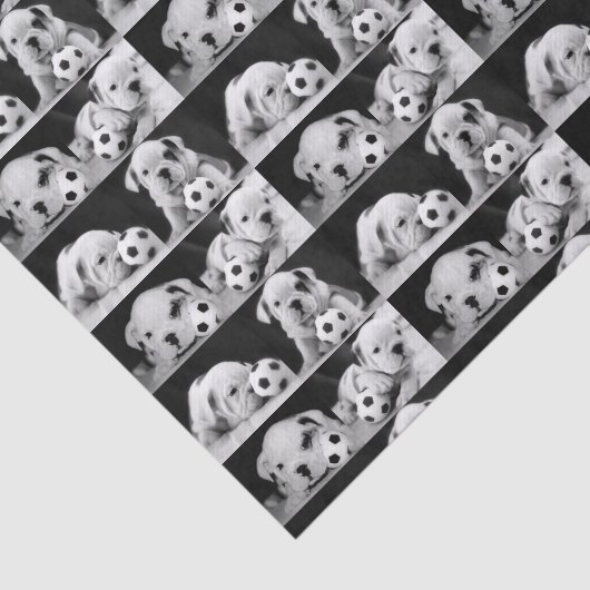 "Soccer Puppies" English Bulldog Collage Tissuepapier (Detail)