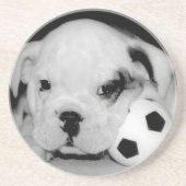 "Soccer Puppy" English Bulldog Zandsteen Onderzetter (Voorkant)