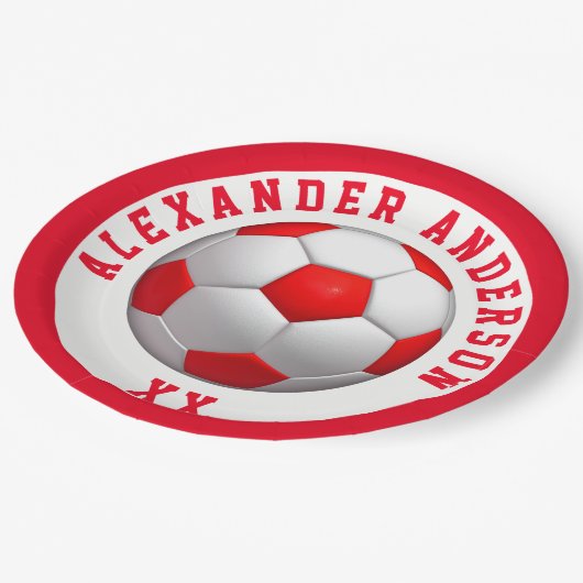 Soccer Red Name en Jersey personalize   Papieren Bordje (Gekanteld)
