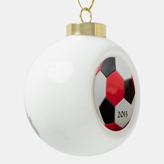 Soccer Red White en Black Keramische Bal Ornament (Links)