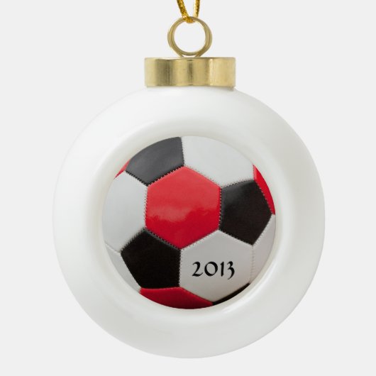 Soccer Red White en Black Keramische Bal Ornament (Voorkant)