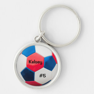 Soccer Red White en Blue Key Ring Sleutelhanger