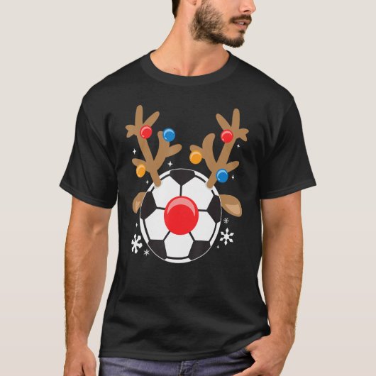 Soccer Reindeer Funny Cute Boy Kerstmis T-shirt (Voorkant)