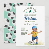 Soccer Rookie 1e verjaardag foto uitnodiging (Voorkant / Achterkant)