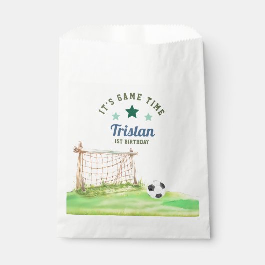 Soccer Rookie “It’s Game Time” First Birthday Bedankzakje (Voorkant)