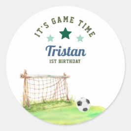 Soccer Rookie “It’s Game Time” First Birthday Ronde Sticker