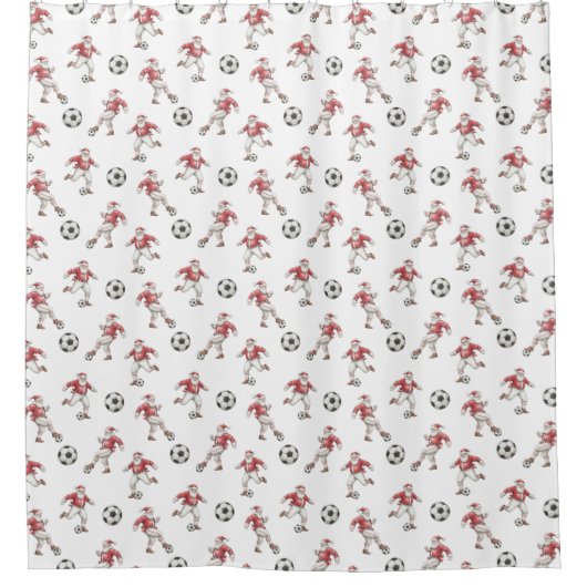 Soccer Santa Christmas Pattern Douchegordijn (Voorkant)
