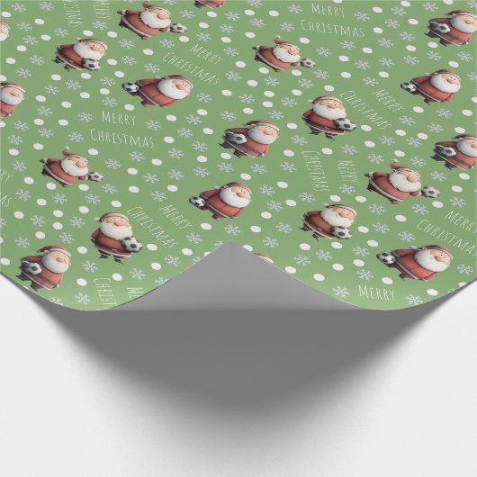 Soccer Santa on Dollar Bill Green Cadeaupapier (Hoek)