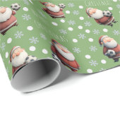 Soccer Santa on Dollar Bill Green Cadeaupapier (Rol Hoek)