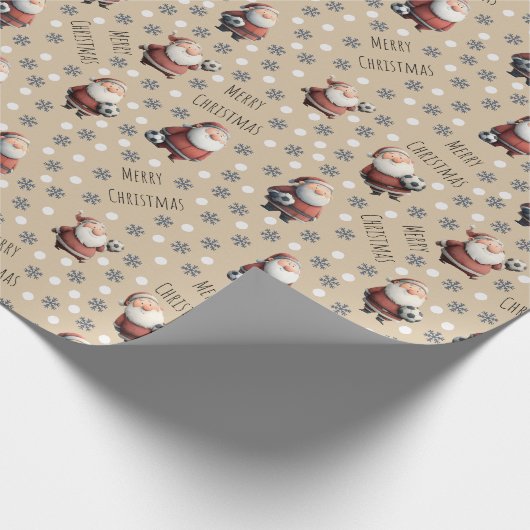 Soccer Santa on Light Tan Cadeaupapier (Hoek)