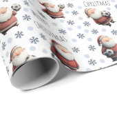 Soccer Santa on White Cadeaupapier (Rol Hoek)
