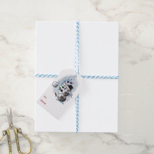 Soccer Snowman Kerstmis Cadeaulabel (Met Touw)