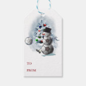 Soccer Snowman Kerstmis Cadeaulabel (Voorkant)