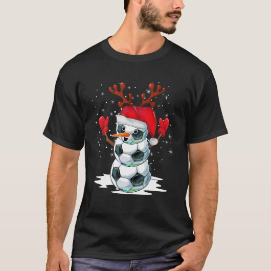 Soccer Snowman Kerstpyjama Santa Hat Reindee T-shirt (Voorkant)