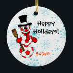 Soccer Snowman Personalize Ornament<br><div class="desc">Geweldig cadeau voor feestdagen voor voetbalspeler of coach! De versiering kenmerkt een voetbal sneeuwman en tekst Prettige feestdagen en naam,  achter heeft een persoonlijke nota. Al tekst kan worden aangepast om een echt een soort versiering te maken voor je favoriete voetbalfanaticus.</div>