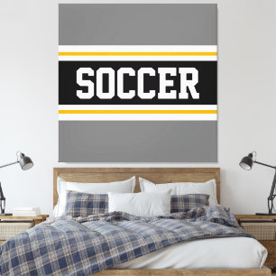 SOCCER Sportief Grijs Zwart Wit Gele Strepen Canvas Afdruk
