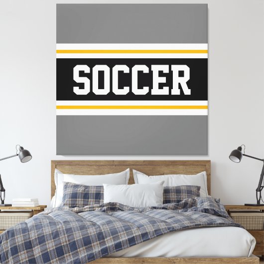 SOCCER Sportief Grijs Zwart Wit Gele Strepen Canvas Afdruk (Insitu (Slaapkamer))