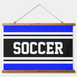 SOCCER Sportief Helder Blauw Zwart Wit Strepen Hangend Wandkleed