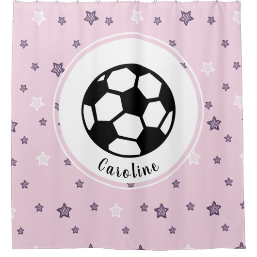 Soccer Star Girls Persoonlijk roze patroon Douchegordijn (Voorkant)