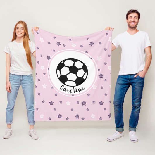 Soccer Star Girls Persoonlijk roze patroon Fleece Deken (In situ)