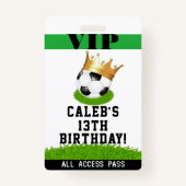Soccer Star King Birthday Party VIP Pass Badge (Voorkant)