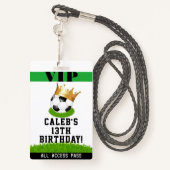 Soccer Star King Birthday Party VIP Pass Badge (Achterkant met draagriem)