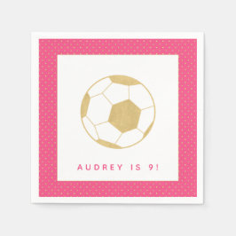Soccer Star Pink and Gold Personalized Party Servet